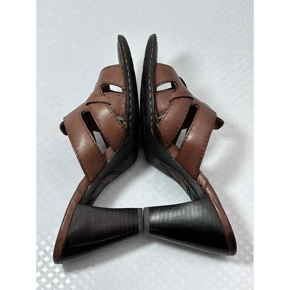 Born Lucia Dark Brown Leather Summer Slide Heel Size 10 M/W‎ Sandals